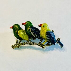 Brooch Pin Enamel 3 Birds On A Limb